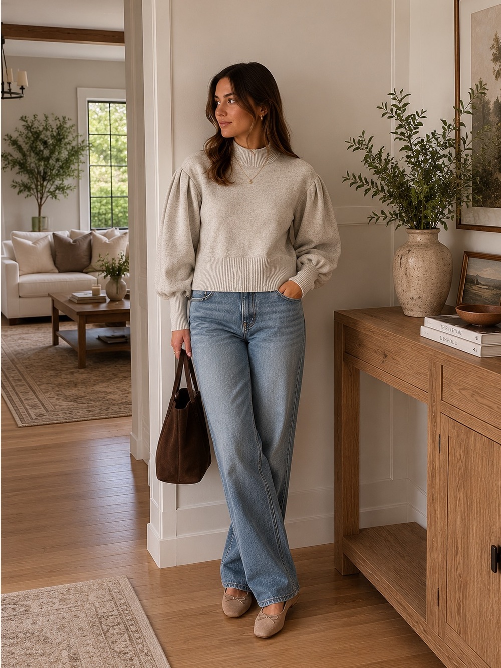 H&M Gray Cowl Neck Sweater with Dramatic Sleeves